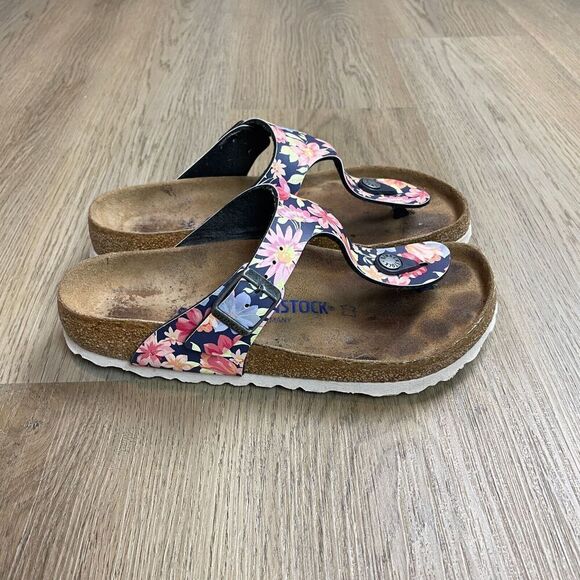 Birkenstock Gizeh Womens Size 36 Brown Floral Regular Made In Germany - Picture 1 of 7